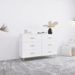 ZUN High Glossy Surface 6 Drawers Chest of Drawer with Golden Handle and Golden Steel Legs White Color W2139134915