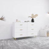 ZUN High Glossy Surface 6 Drawers Chest of Drawer with Golden Handle and Golden Steel Legs White Color W2139134915