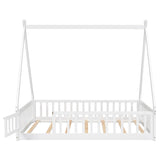 Full Tent-shaped Floor Bed, with Guardrails, Slats, Door ,White W504119507