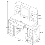 ZUN Farmhouse Vanity Desk with Sliding Mirror,Lights and Charging Station,Makeup Table Desk with W760P206127