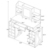 ZUN Farmhouse Vanity Desk with Sliding Mirror,Lights and Charging Station,Makeup Table Desk with W760P206127