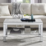 ZUN W 40 "X D 20" X H 20 "Curved border carved mirror coffee table: Silver mirror glass tabletop with W1005P190425