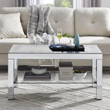 ZUN W 40 "X D 20" X H 20 "Curved border carved mirror coffee table: Silver mirror glass tabletop with W1005P190425