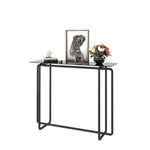 ZUN Console Table single layer tempered glass rectangular porch table black leg double tempered glass W24181016