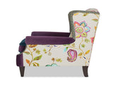 Anya Boho Chic Wingback Accent Arm Chair, Floral & Leopard, Blue-Teal & Purple Velvet B2719P238251