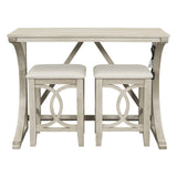 ZUN TOPMAX Farmhouse 3-Piece Counter Height Dining Table Set with USB Port and Upholstered Stools,Cream WF298225AAA