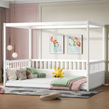 Full Size Canopy Bed Frame with Guardrails for Kids,Floor Bed Full with Four Poster Design,Kids W1858P252840