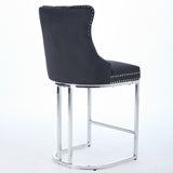 25" Counter Height Bar Stools Set of 2, Modern Velvet Barstools with Button Back&Rivet Trim W1143P217851