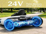White 24V Electric Go-Kart Dual 150W Motors Adjustable Seat 11.2MPH High Speed Slow Start 5-Point 42176060