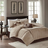 7 Piece Faux Suede Comforter Set Beige Cal King B03596756