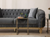 Vanessa Loveseat in Grey and Gold with Fabric button-tufted velvet upholstery Finish 698781499122
