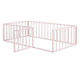 Twin Size Metal Floor Bed Frame with Fence and Door, Pink MF307108AAH