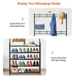 ZUN Entryway Coat Hat Rack Shoe Storage Shelf 5 Tier Shoe Rack Freestanding Hall Tree Garment Hanger 14015095