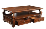 ZUN Walnut 4-Drawer Coffee Table with 1 Shelf B062P209056