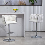 ZUN 360&deg; Fabric cover Swivel Bar Stools Set of 2, Adjustable Counter Height Bar Chairs with Woven Back & W2215P184992