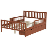 Full Size Wood Platform Bed with Guardrails on Both Sides and Two Storage Drawers, Walnut N733P172700D