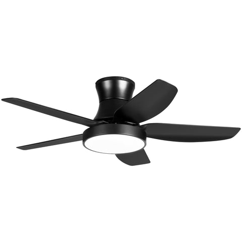 ZUN 46 Inch Black Flush Mount Ceiling Fan with Light and Remote Control W1891P180698