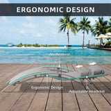 ZUN Pool Lounge Chairs Set of 3, Adjustable Aluminum Outdoor Chaise Lounge Chairs with Metal Side Table, W1859109828