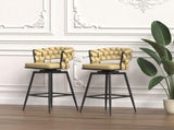 28" Technical Leather Woven Bar Stool Set of 2,Black legs Barstools No Adjustable Kitchen Island W2189131687