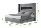 Upholstery Wooden Queen Bed with Ambient lighting in Gray Velvet Finish B00977485