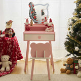Kids Vanity Table and Chair Set, Girls Vanity with Mirror & 3-Color LED Lights, 1 Large Drawer & 11882332
