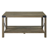 Rustic Oak Coffee Table with Bottom Shelf B062P185677