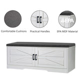 2-Tier Storage Bench, Farmhouse Shoe Bench with Padded Seat Cushion, Entryway Bench with 2 Barn W3204P317308