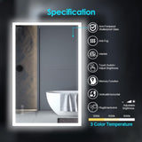 ZUN 32 x 24 Inch LED Backlit Bathroom Mirror with Light, Anti-Fog, Dimmable, CRI90+, Water Proof Vanity 45668272