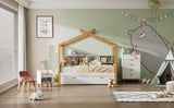 ZUN White Twin Size Wooden House Bed Original Wood Colored Frame with Two Drawers and Bookshelf Storage WF531033AAK