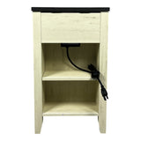 ZUN Farmhouse End Table Bedside Table with Charging Station,Night Stand with Barn Door and Drawer, W1412P230408