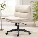 ZUN Office Chair Armless Desk Chair with Wheels, PU Padded Wide Seat Home Office Chairs, 120&deg; Rocking W1521P179327