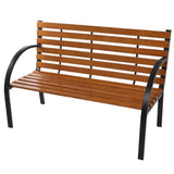 ZUN 48" Hardwood Slotted Steel Cast Iron Frame Outdoor Patio Garden Bench Park Seat 76069296