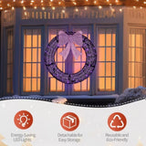 36in Pre-lit Outdoor Christmas Wreath Decoration, Lighted Metal Wreath with Purple Bow, Remote 65188732