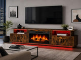 Rotted Wood Finish Embossed Fireplace TV Stand, 179*35*57.5cm, Particle Board, 4 Doors & 2 Shelves, 51173242