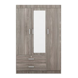 ZUN 3-Door Mirror Wardrobe with shelves, Gray 65649501