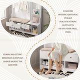 Multi-purpose Hallway Hall Tree with Removable Linen Cushioned Entryway Bench, Coat Rack, Storage W757P196820