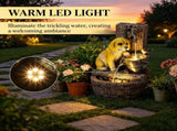 22" 3-Tier Puppy Themed Resin Garden Fountain Rustic Brown Outdoor Water Fountain with LED Lights & 25593587