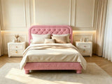 Queen Size Upholstered Platform Bed Frame with 46" Tufted Boucle Headboard, Solid Wood Slat Support, 28845072