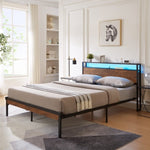 ZUN Full Size Metal Platform Bed Frame with Wooden Headboard and Footboard with USB LINER, LED Lights, W311134460