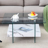 31.4 Inch Modern Two-Tier Square Coffee Table - An Elegant Combination of Clear Glass and White W1151P232657