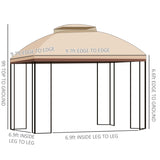 ZUN 10' x 10' Patio Gazebo with Corner Shelves, Double Roof Outdoor Gazebo Canopy Shelter with Removable W2225142540