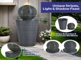 31.5"H Tall Striped Concrete Column Fountain-LED Light,Shadow Ambiance Maker for Modern Outdoor N765P324550G