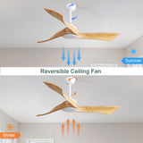 ZUN 52 Inch Modern Ceiling Fan Without Light 6 Speed Remote 3 Solid Wood Blade Reversible DC Motor For W934P153094