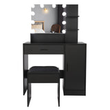 ZUN FCH Large Vanity Set with 10 LED Bulbs, Makeup Table with Cushioned Stool, 3 Storage Shelves 1 30731740