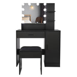 ZUN FCH Large Vanity Set with 10 LED Bulbs, Makeup Table with Cushioned Stool, 3 Storage Shelves 1 67872375