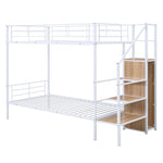 ZUN Twin Over Twin Metal Bunk Bed with Lateral Storage Ladder and Wardrobe, White MF315578AAK