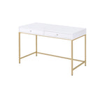 ZUN White High Gloss and Gold 2-drawer Writing Desk B062P184570