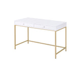 ZUN White High Gloss and Gold 2-drawer Writing Desk B062P184570