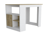 Kitchen Island 36" H, Three Open Side Storage Shelves and One Push-to-Open Cabinet, White/Macadamia B097120599