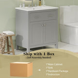 30" Bathroom Vanity with Ceramic Sink, Modern Gray Single Bathroom Cabinet with 2 Doors and a Shelf, N729P263155E